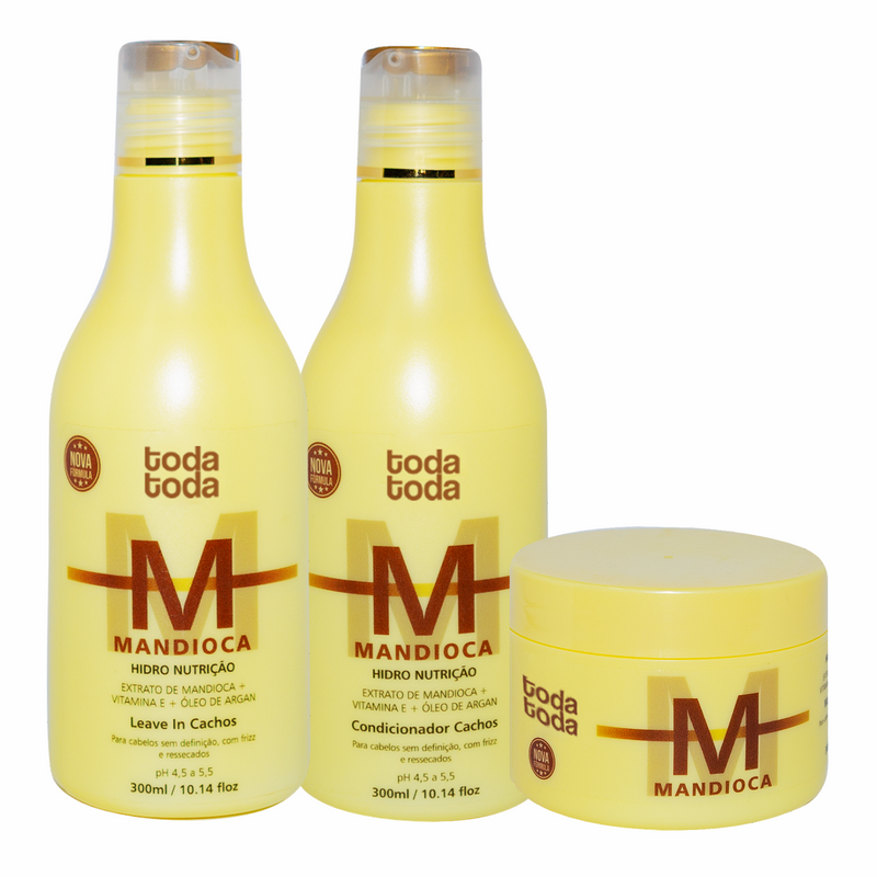 Kit Hidro Nutrição com Mandioca TodaToda - Shampoo, Condicionador e Máscara Nutritiva